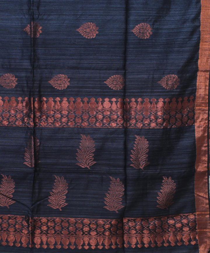 Blue grey copper bengal handloom silk saree