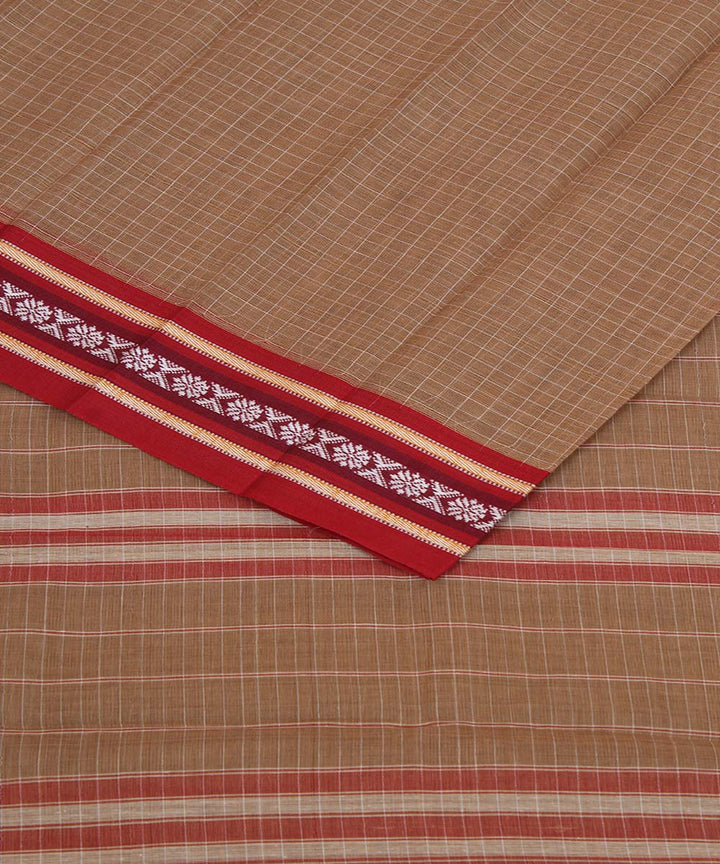Brown hand woven cotton narayanpet saree