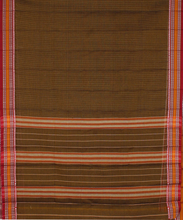 Dark brown handwoven cotton narayanpet saree