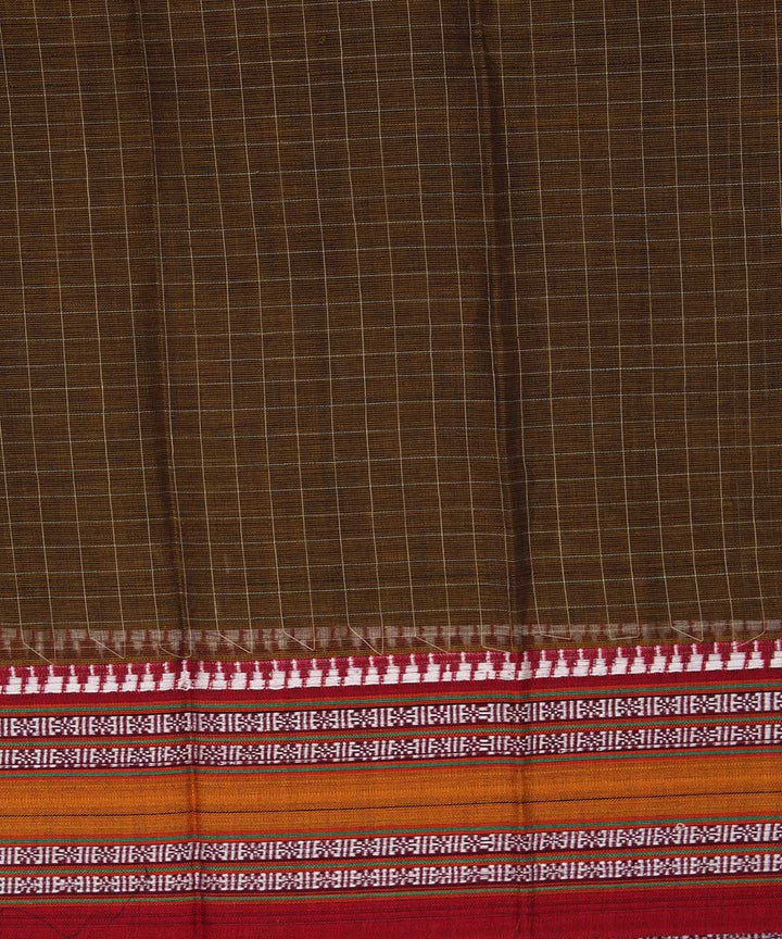 Dark brown handwoven cotton narayanpet saree