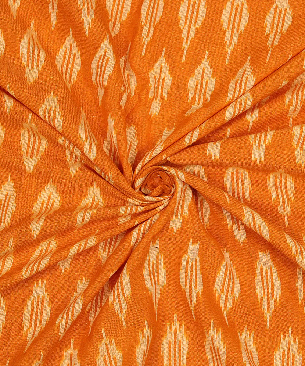 Orange hand woven cotton pochampally ikat fabric
