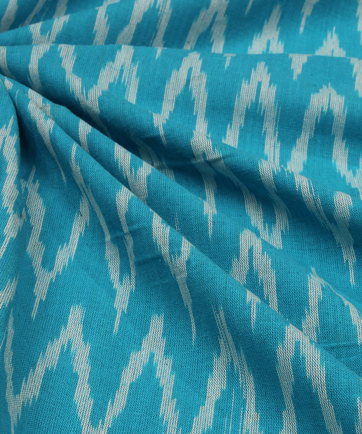 Light blue white handwoven cotton pochampally ikat fabric