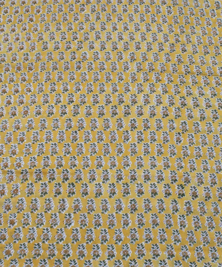0.53m Yellow Floral Handblock Print Cotton Fabric