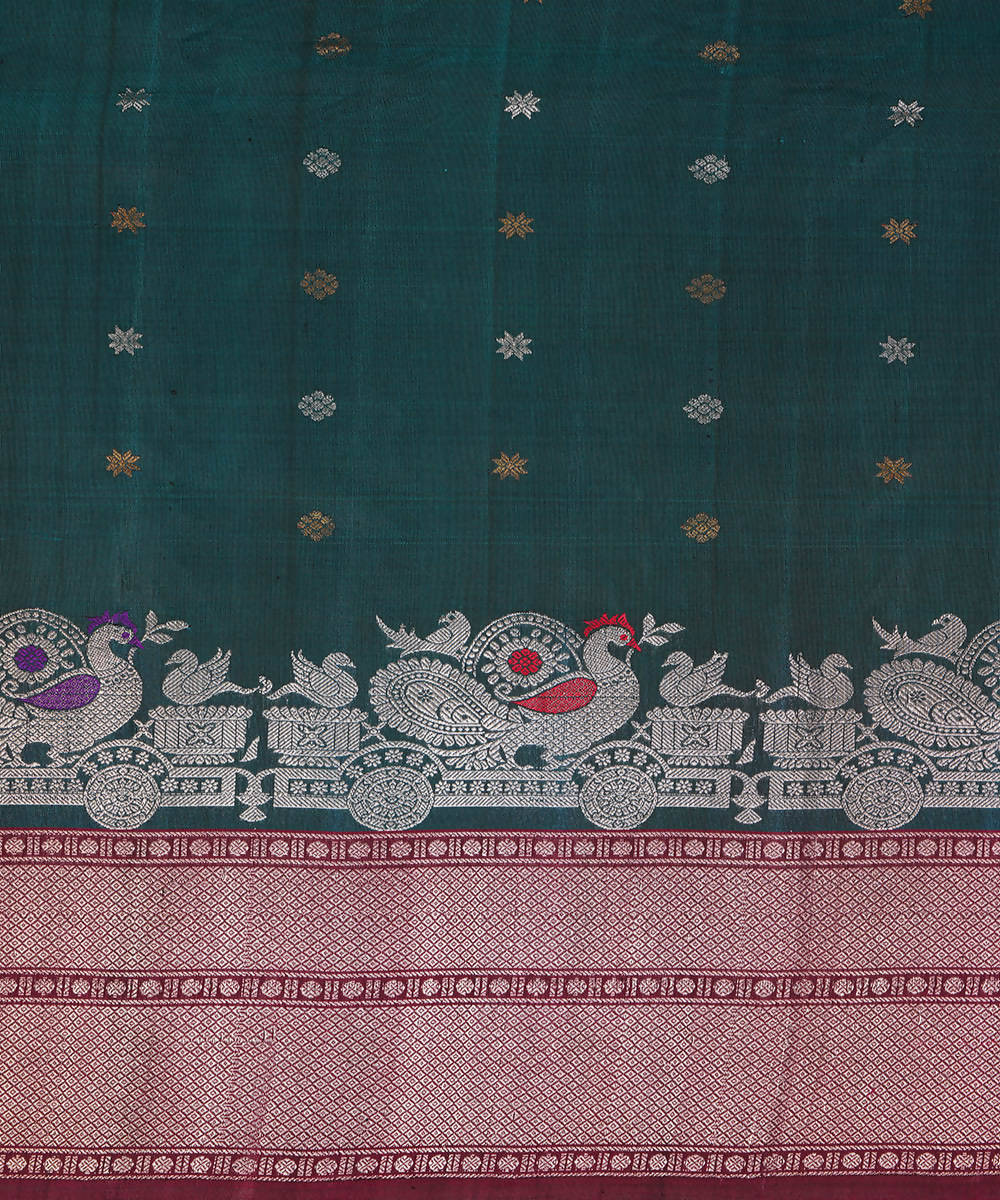Deep jungle green handwoven silk gadwal saree