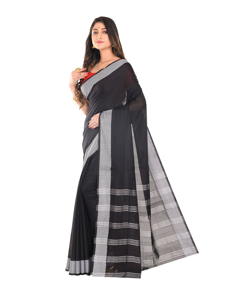 Bengal handwoven black grey silk saree