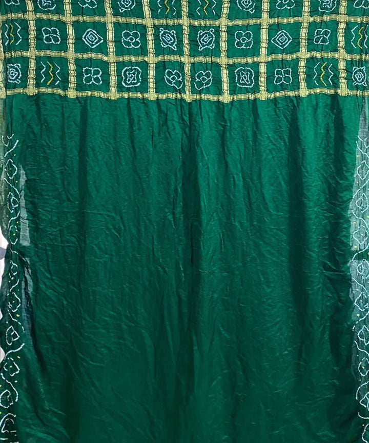 Dark green hand printed bandhani gajji silk saree
