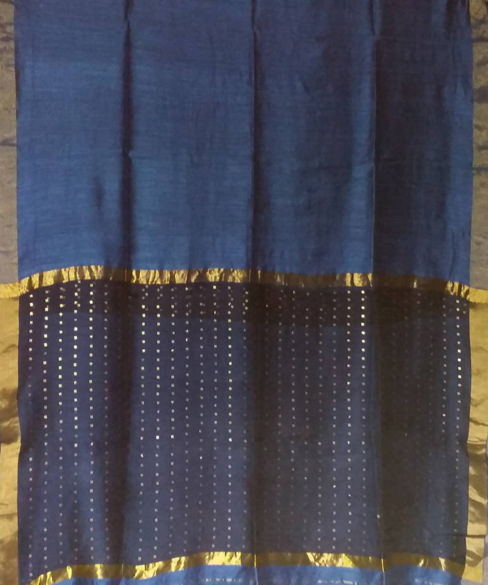 Bengal Navy Grey Handloom Sequin Matka Silk Saree