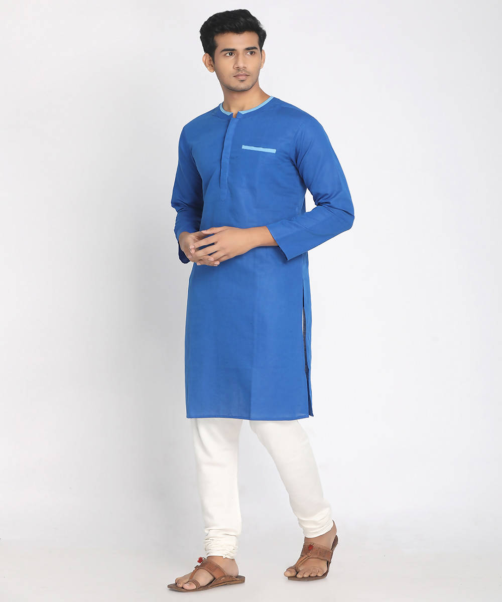 Brandeis blue handloom cotton linen long kurta
