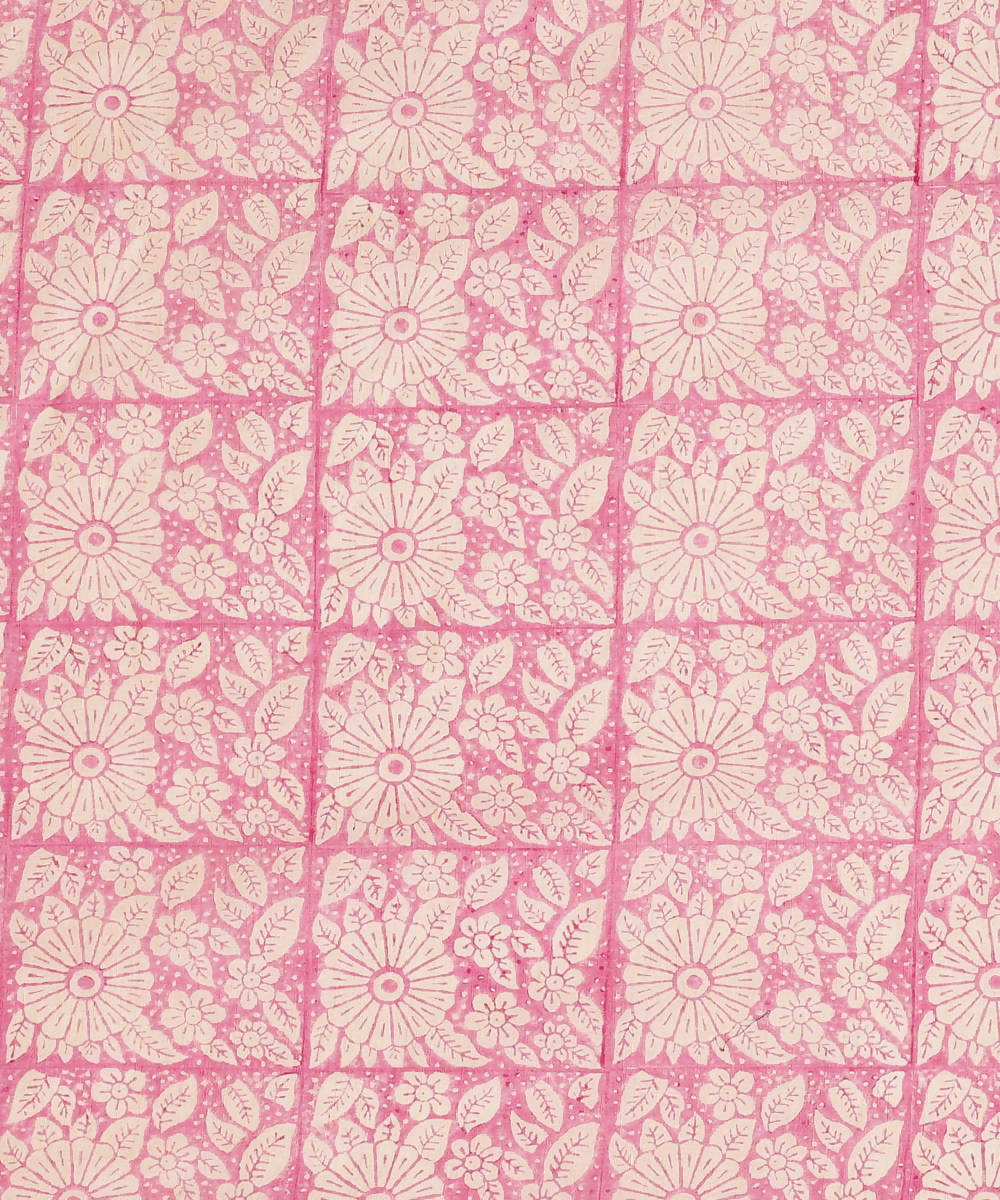 White Pink Hand Block Printed Cotton Saree