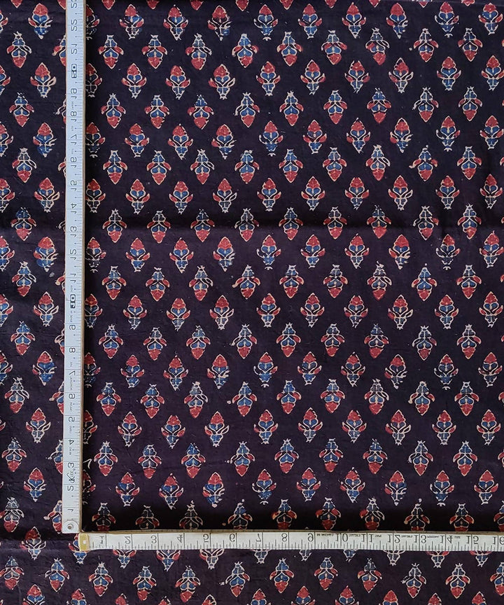 Black multicolor natural dye handspun handwoven cotton ajrakh kurta material (2.5m per qty)