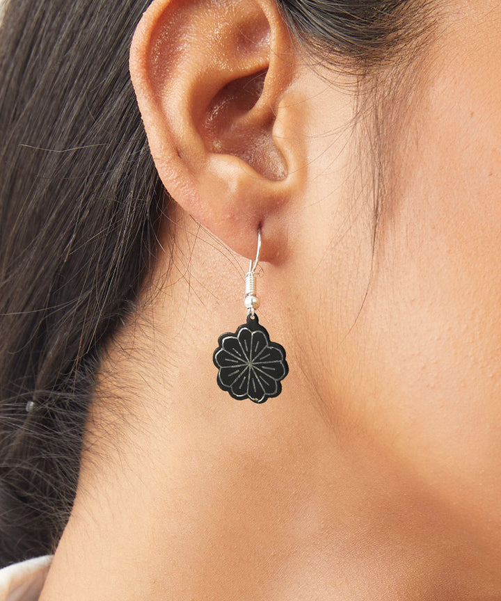 Hand crafted black silver inlay bidri earring
