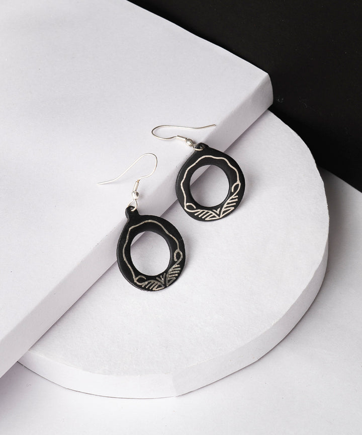 Black handcrafted silver inlay bidri earring
