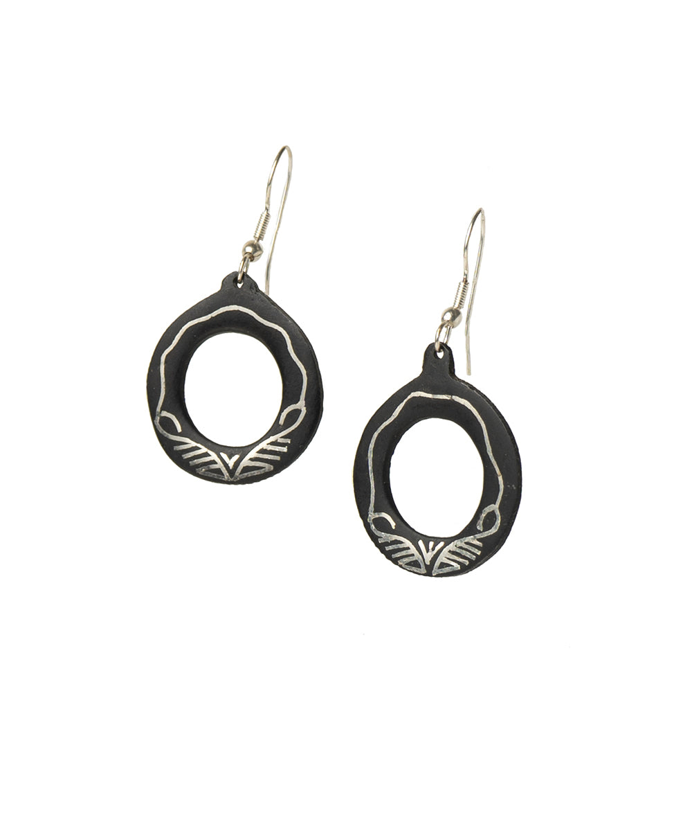 Black handcrafted silver inlay bidri earring