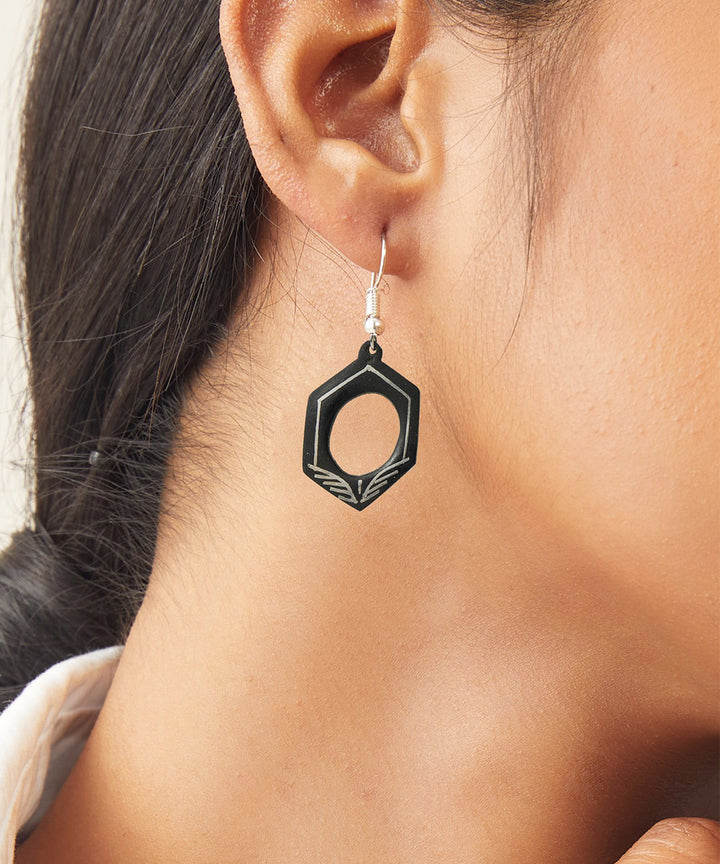 Handcrafted black silver inlay bidri earring