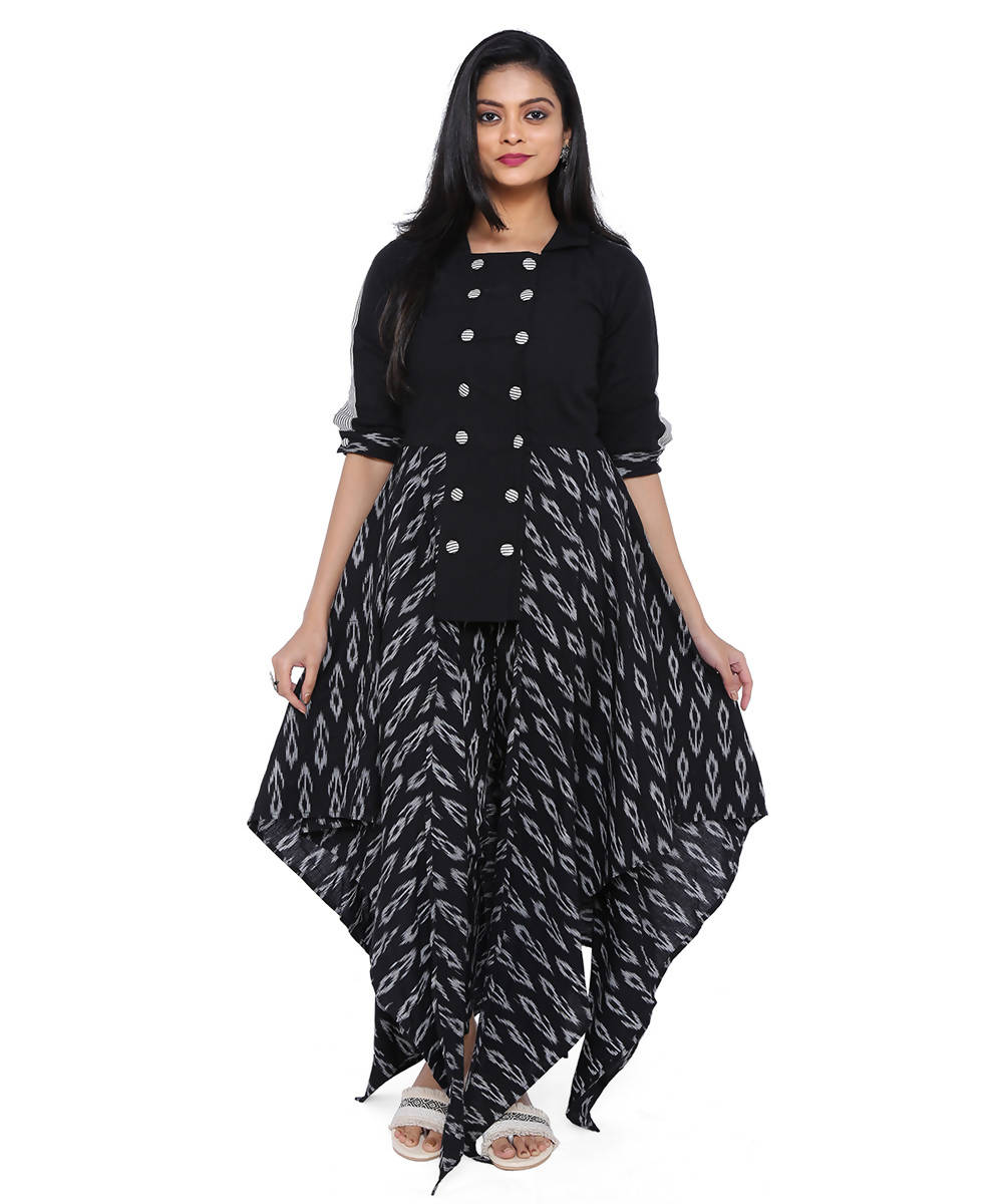 Black ikat and mangalagiri cotton dress with matching pants set