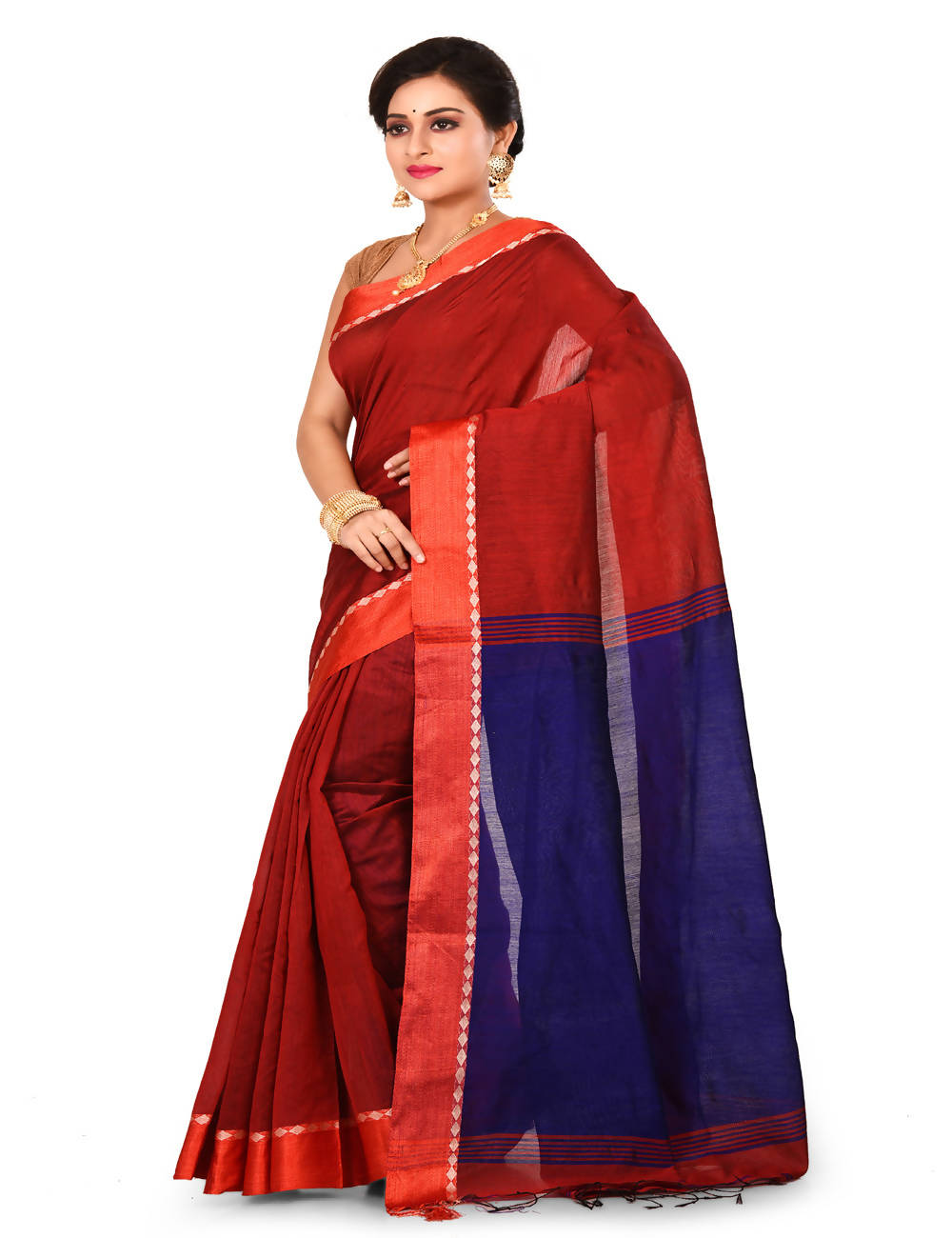 Bengal Red Handwoven cotton silk saree