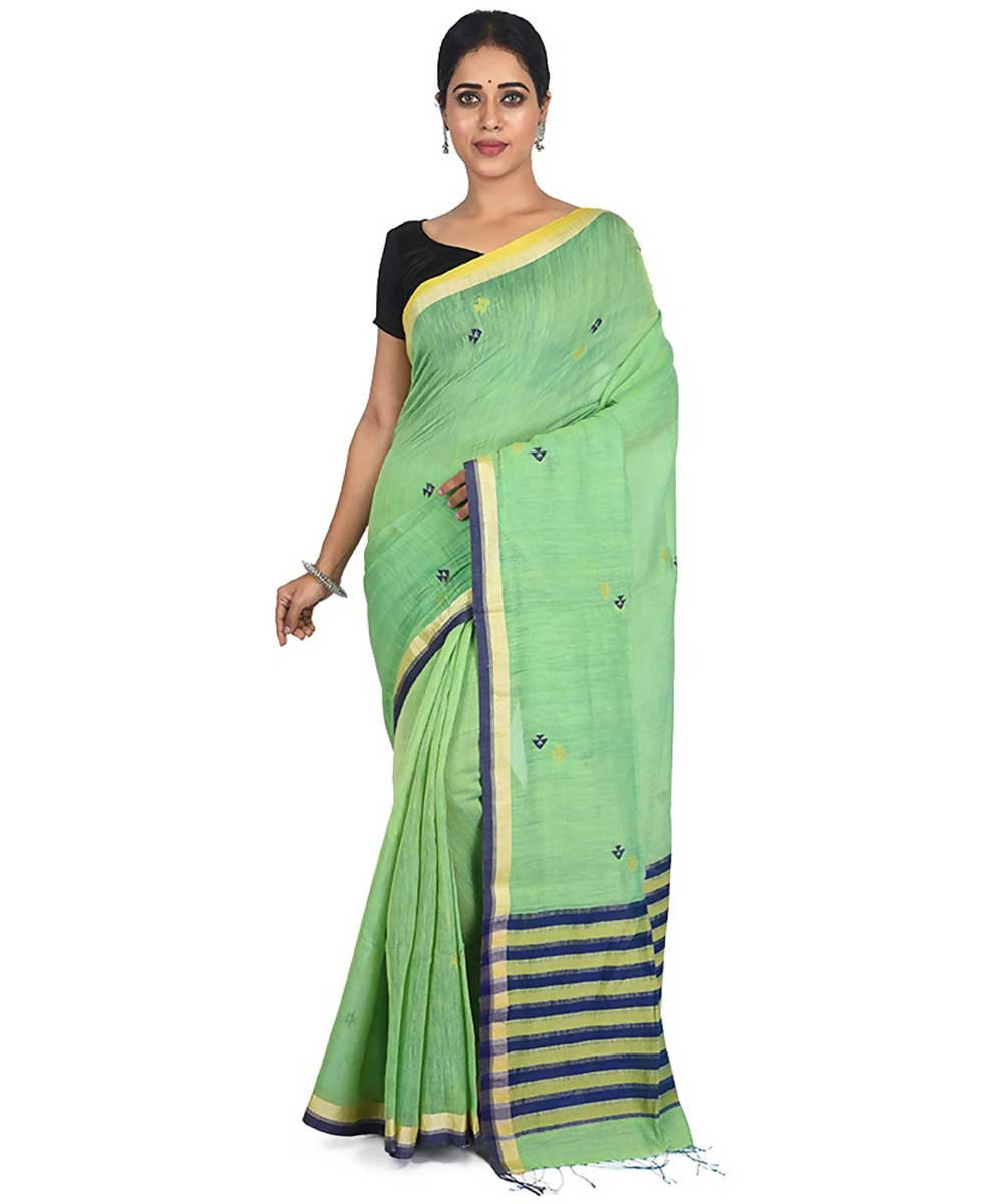 Green handwoven bengal cotton silk saree