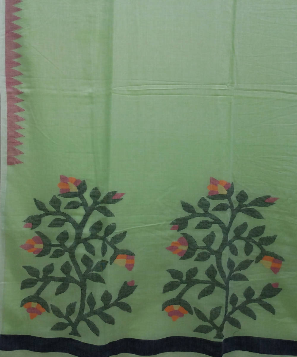 Light green jamdani handwoven mulmul cotton saree