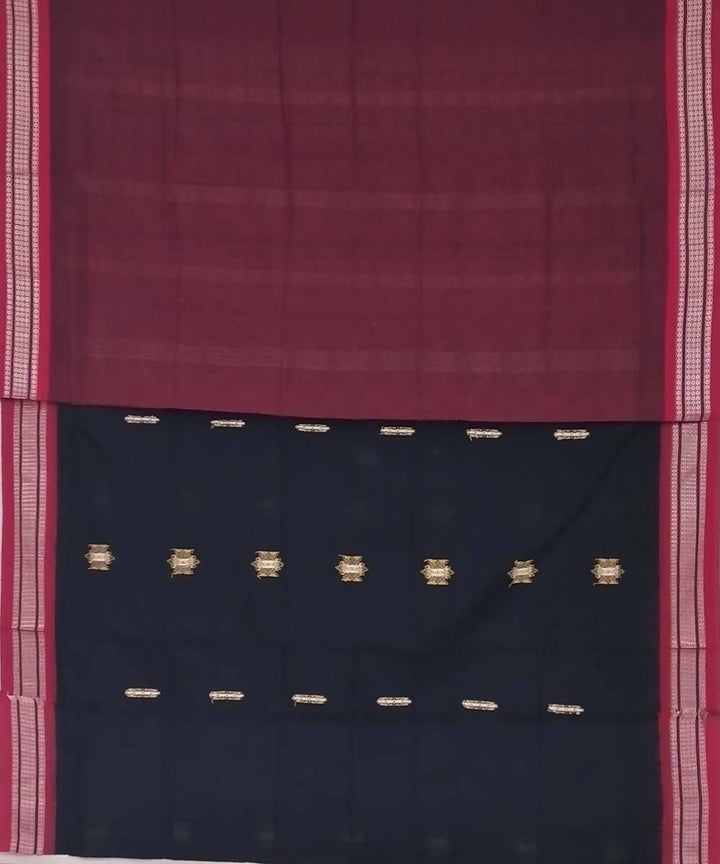Black handwoven bomkai cotton saree