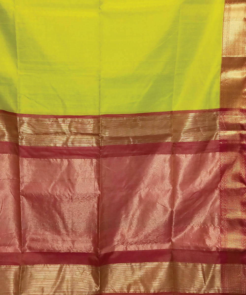 Lemon yellow handloom cotton silk maheshwari saree