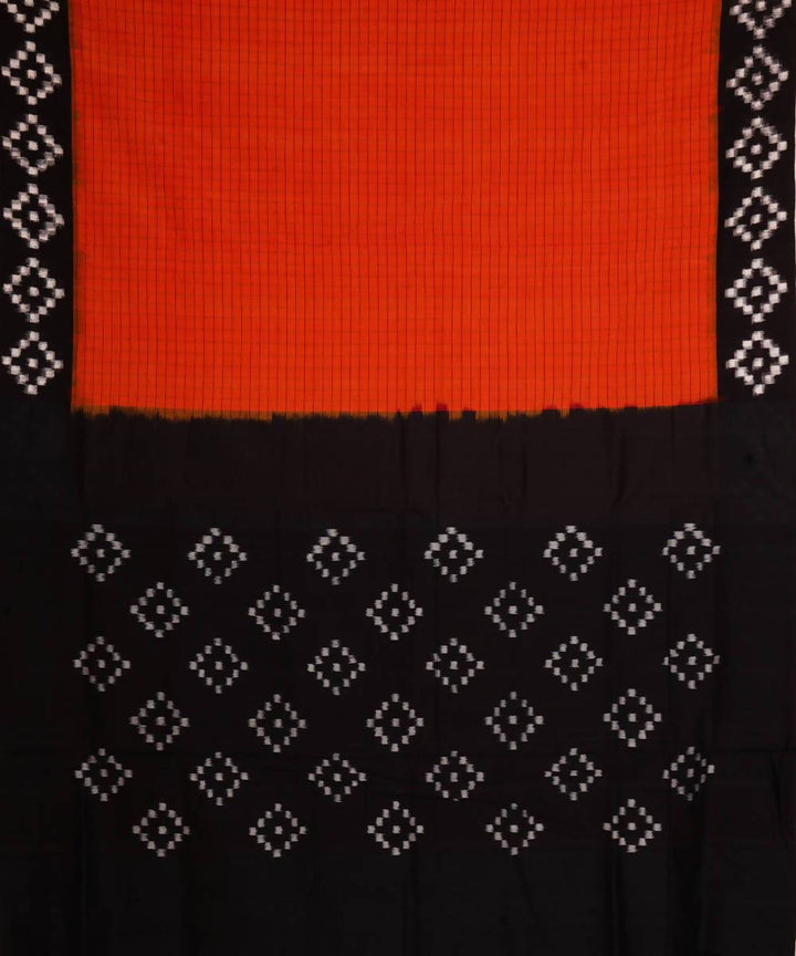 Orange black handloom ikkat cotton pochampally saree