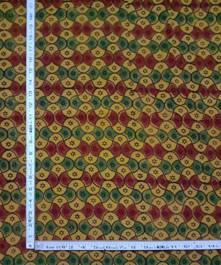Mustard red green natural dye ajrakh print handspun cotton fabric