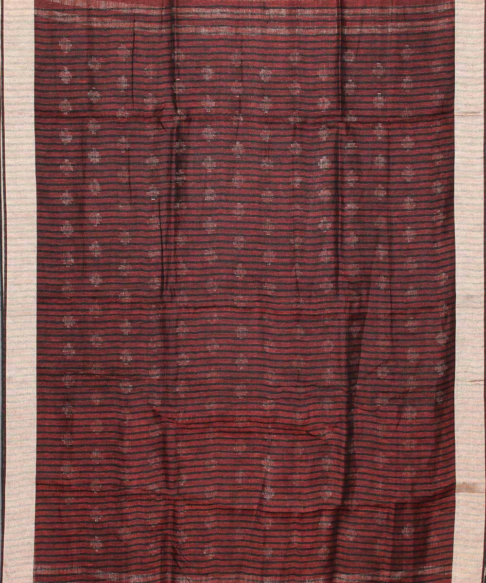 Maroon handwoven linen saree
