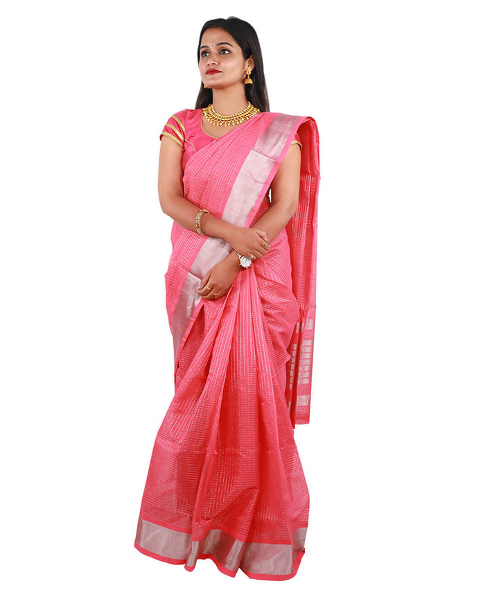 Pink colour checks venkatagiri handloom cotton saree