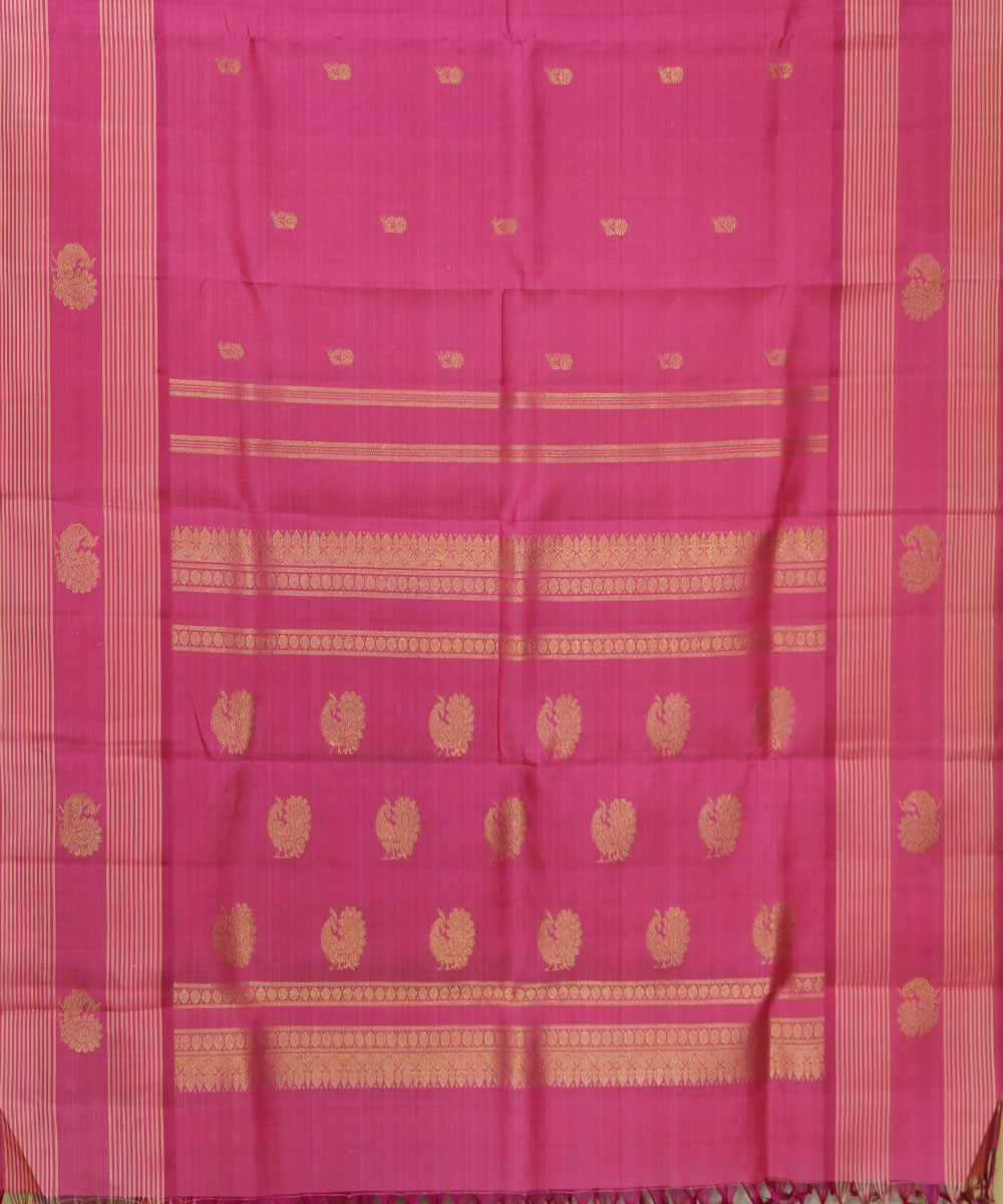 Kanchi Handwoven Peach Pink Silk Saree