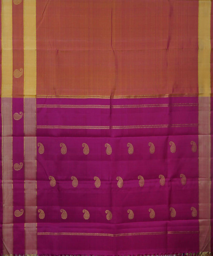 Kanchi Handwoven Peach Purple Silk Saree