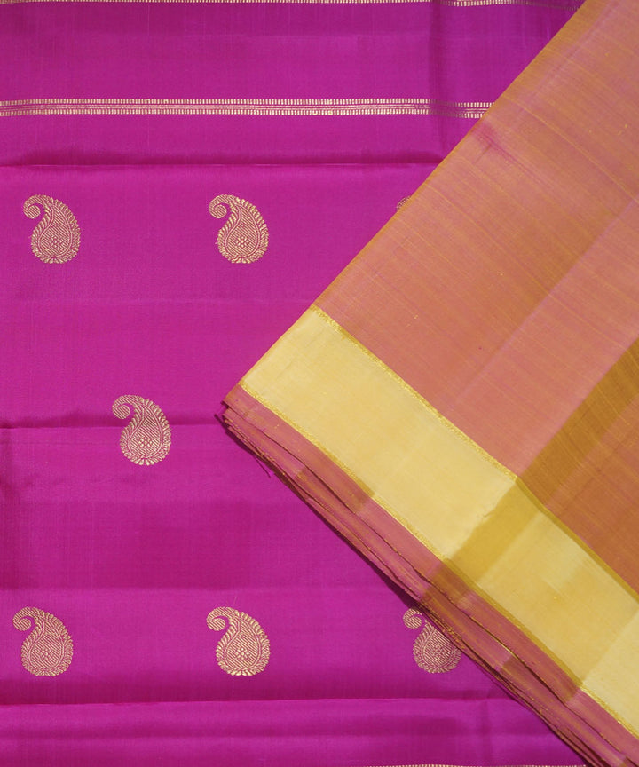 Kanchi Handwoven Peach Purple Silk Saree