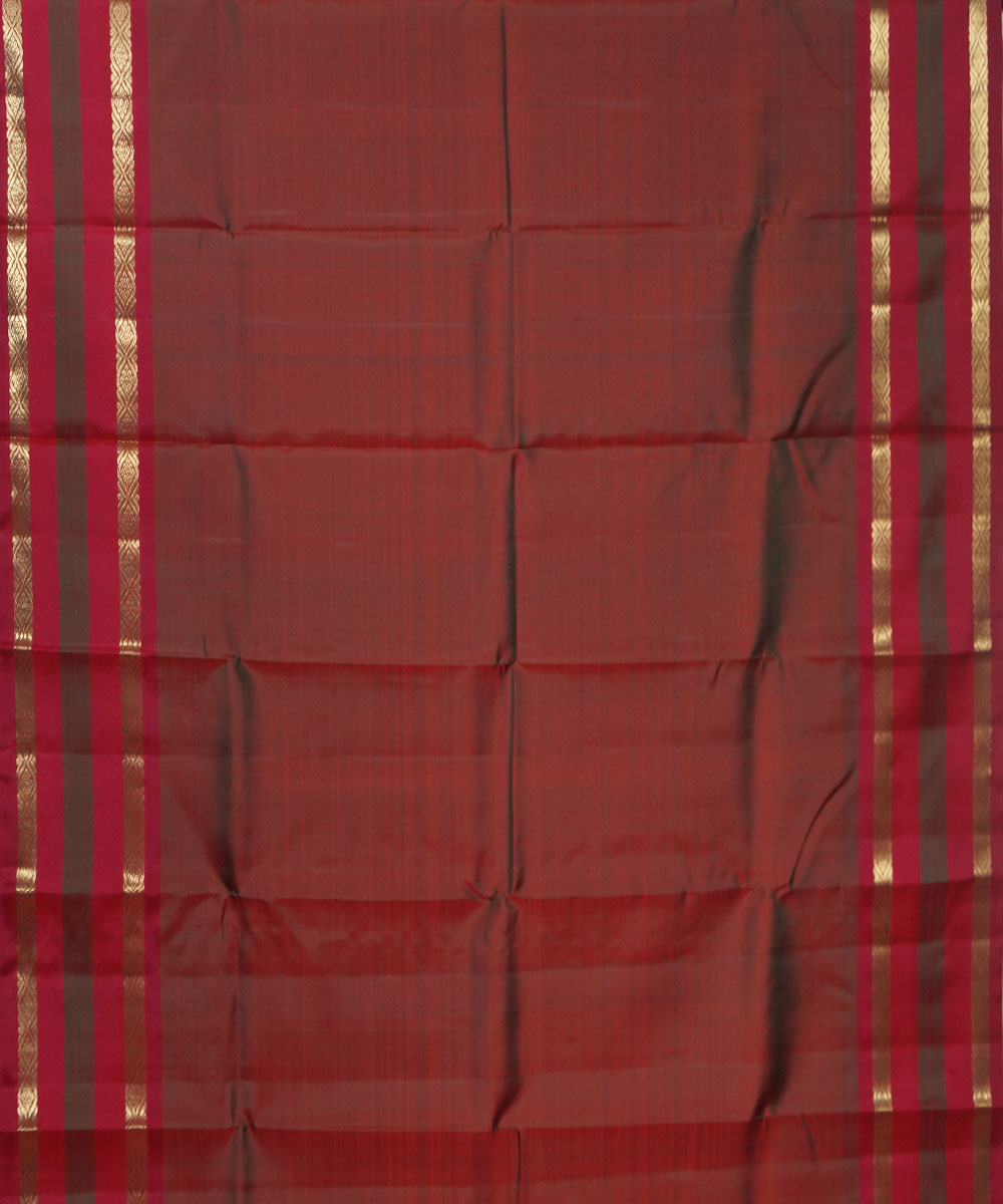 Kanchi Handwoven Red and Brown Silk Saree
