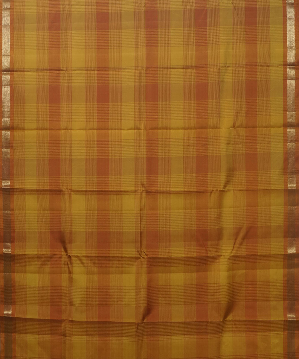 Kanchi Handwoven Yellow Orange Silk Saree
