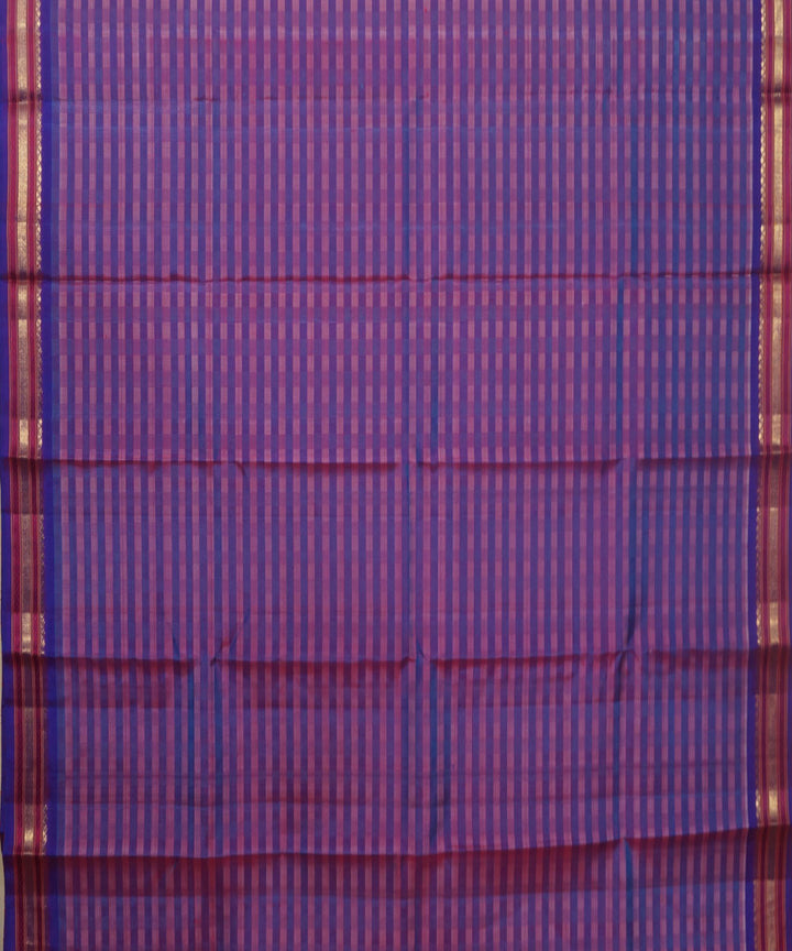 Kanchi Handloom Blue Peach Stripe Silk Saree