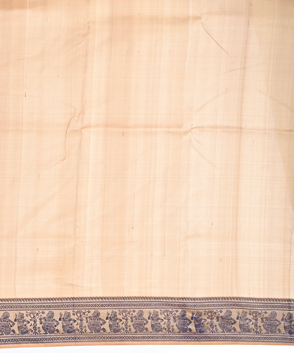 Cream blue handwoven silk baluchari saree