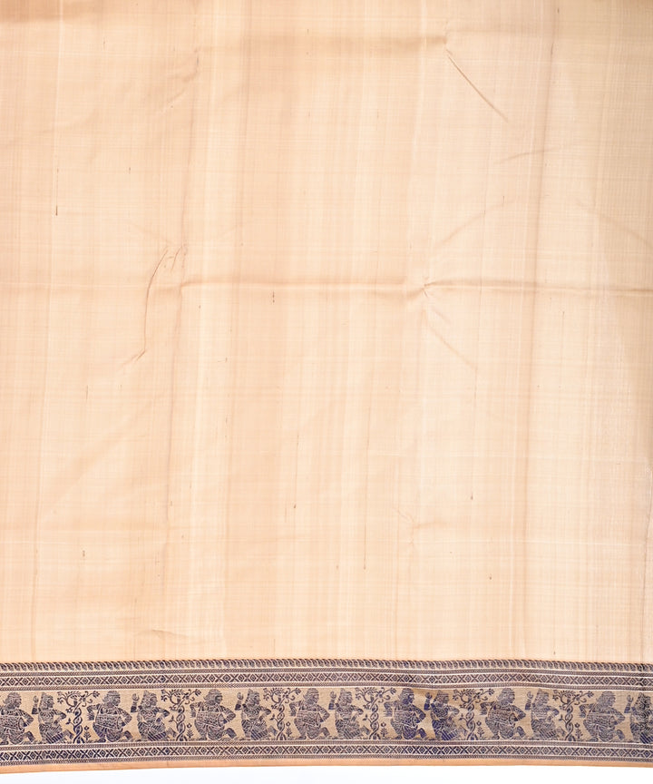 Cream blue handwoven silk baluchari saree