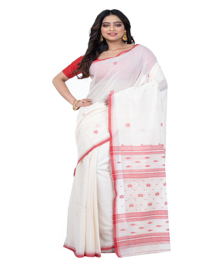 White red cotton handwoven bengal saree
