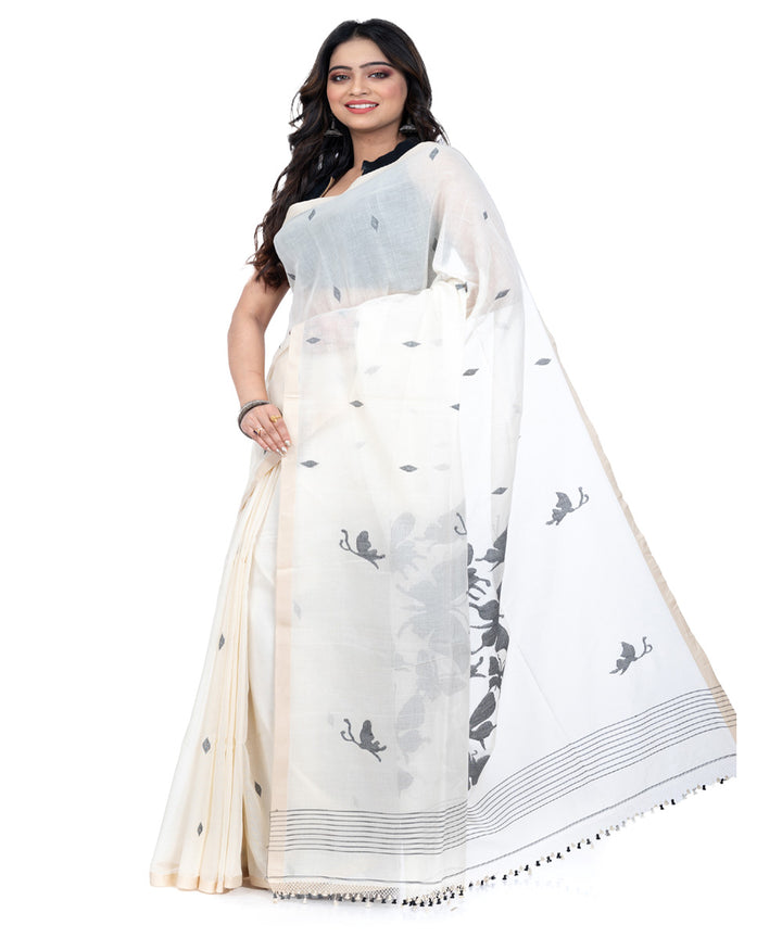 White black cotton handwoven bengal saree