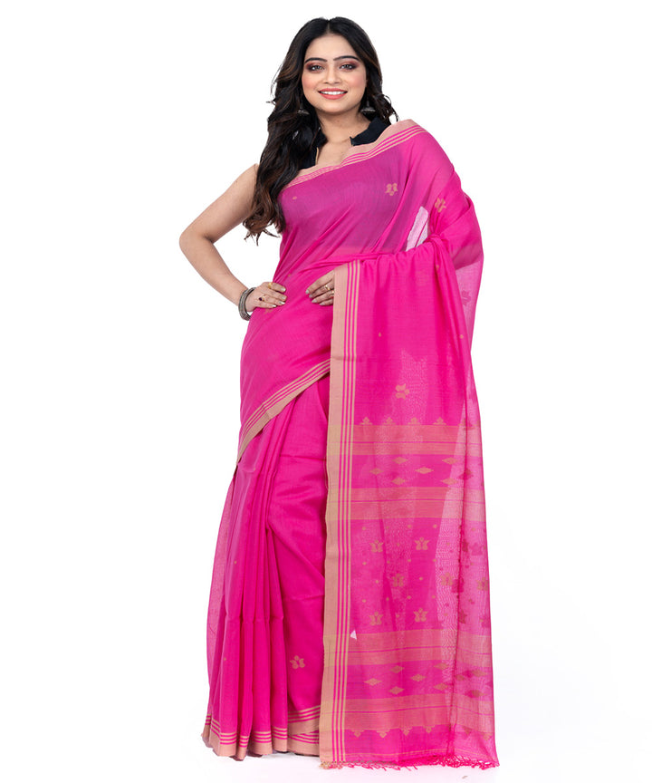 Dark pink cotton handwoven bengal saree
