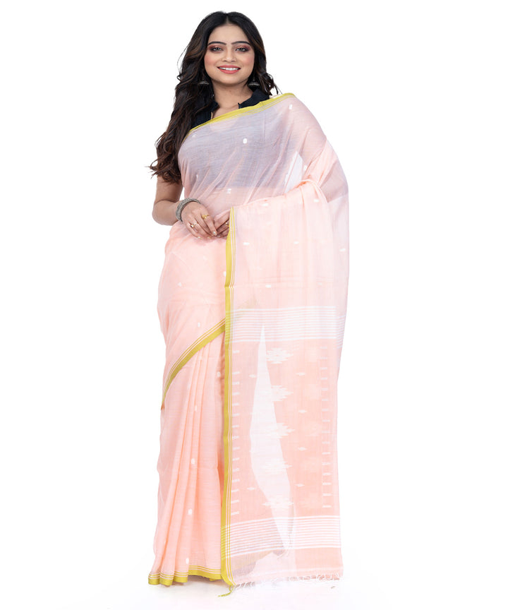 Baby pink cotton handwoven bengal saree