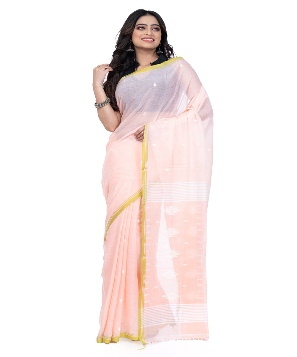 Baby pink cotton handwoven bengal saree