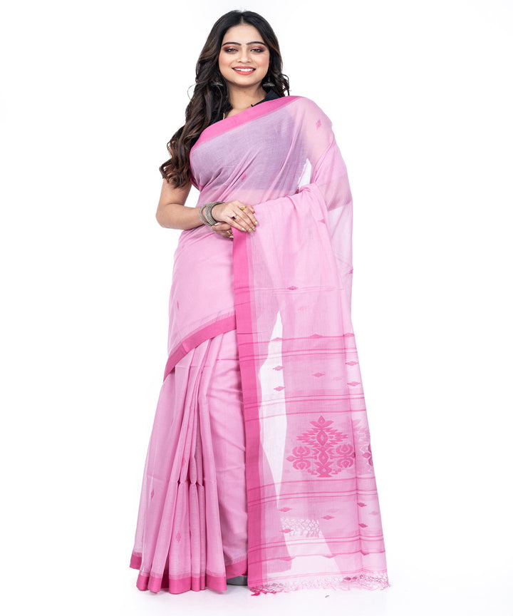 Light pink cotton handwoven bengal saree