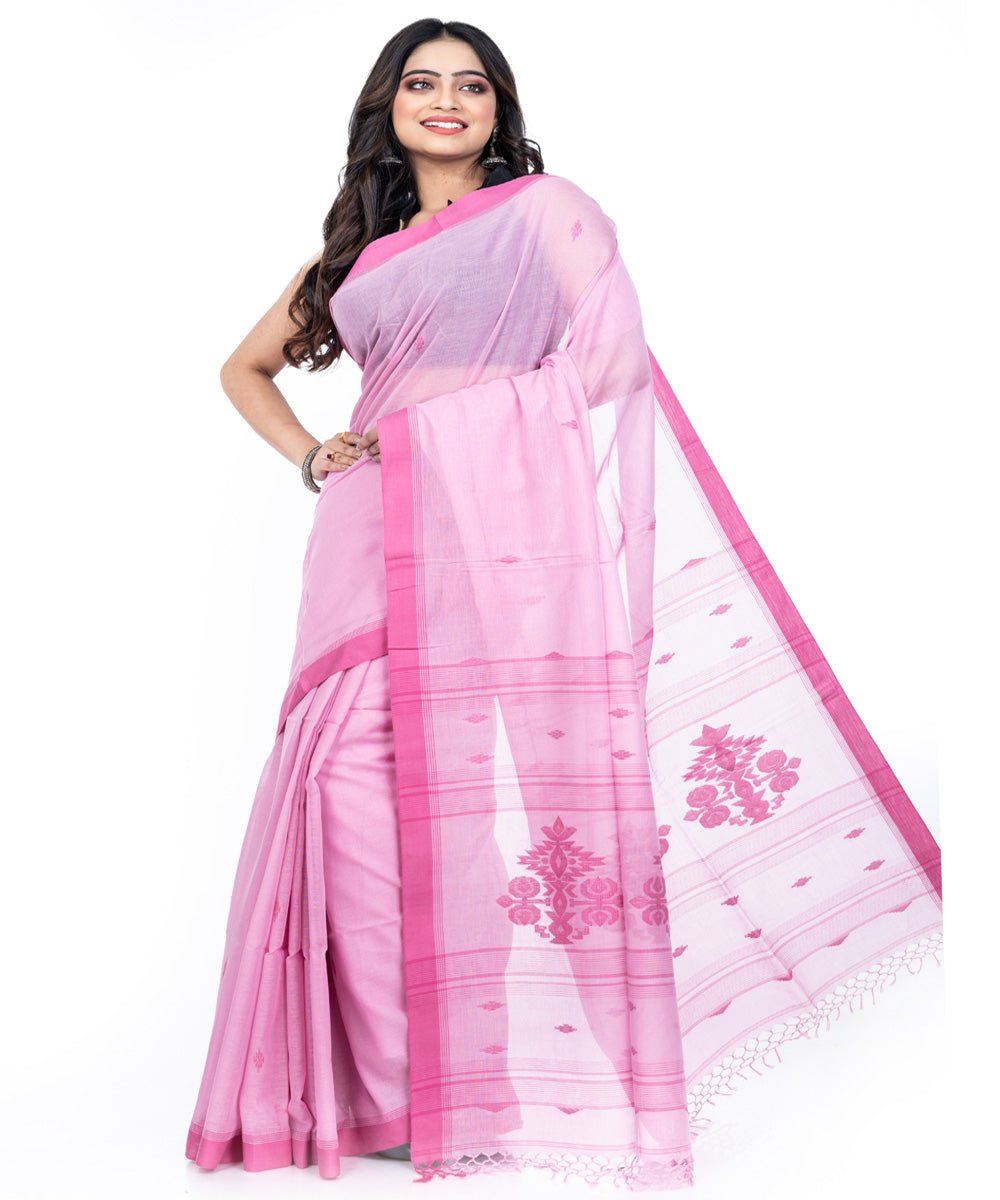 Light pink cotton handwoven bengal saree