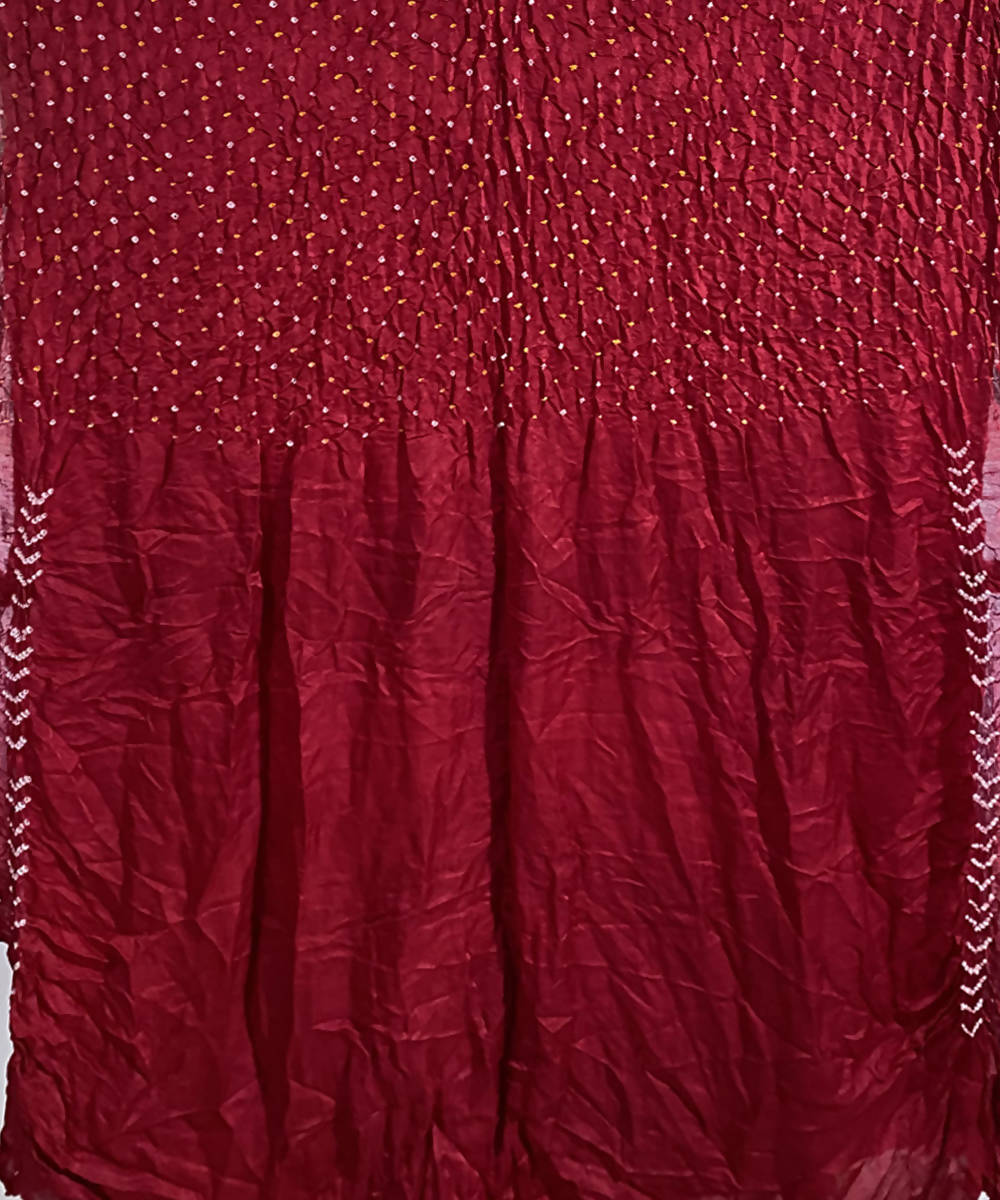 Red hand printed gajji silk bandhani saree
