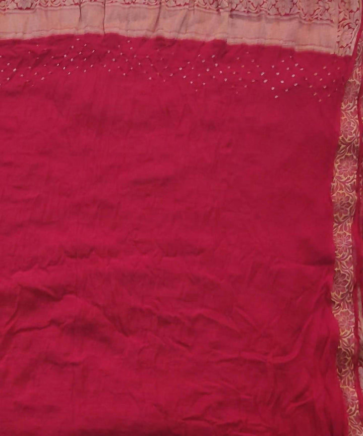 Red Handprinted tie dye Bandhani Saree