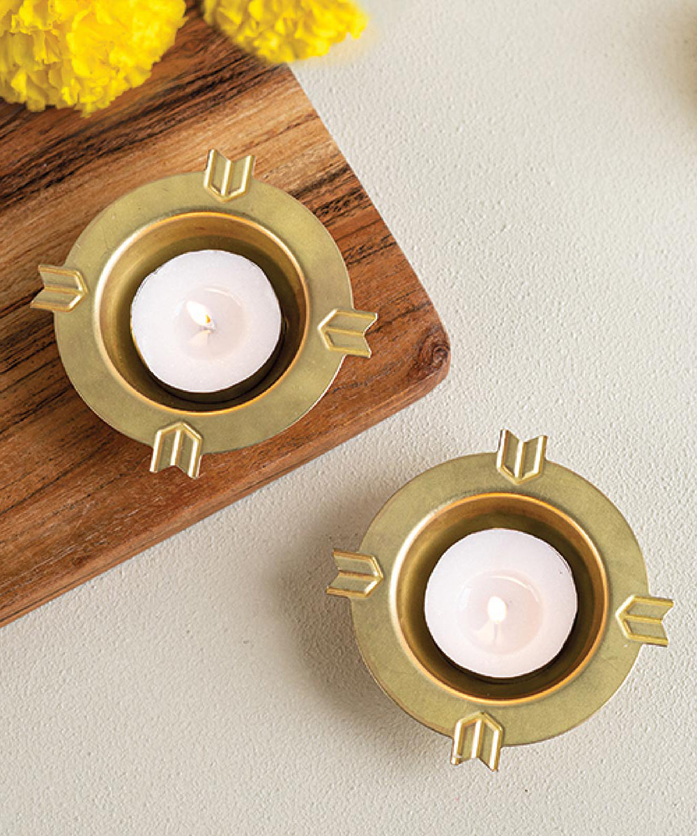 Handmade brass kolam diwali tealight set