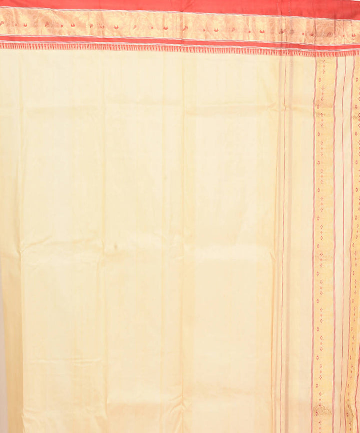 Cream red handloom garad silk saree