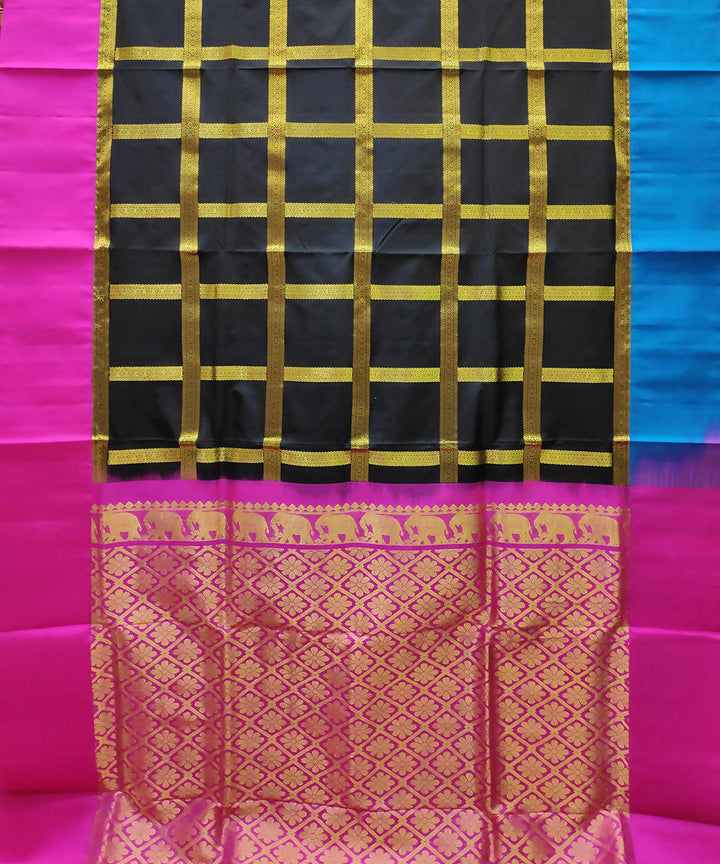 black checks handwoven venkatagiri silk saree with kuttu border