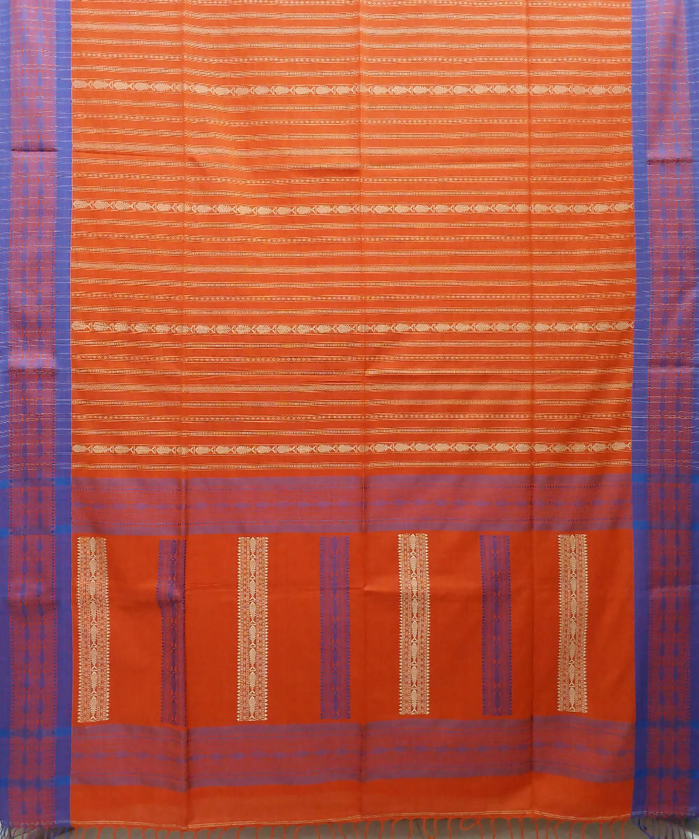 Orange stripe Handspun Handloom Cotton Saree