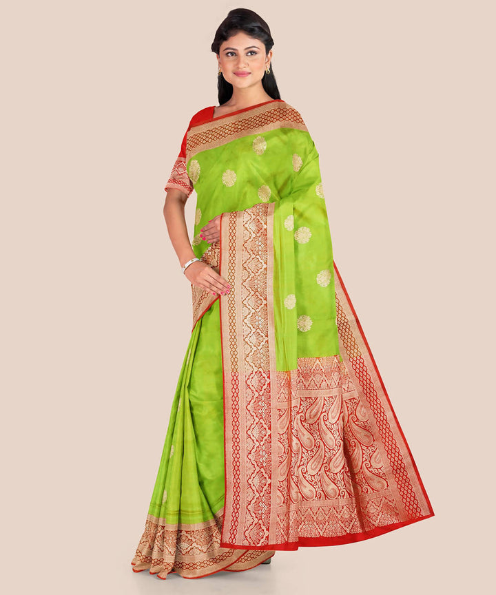 Parrot green handloom silk katan banarasi saree
